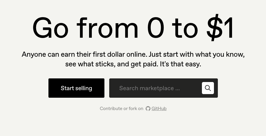 Gumroad homepage hero section showing a simple, personal value proposition aimed at a single creator