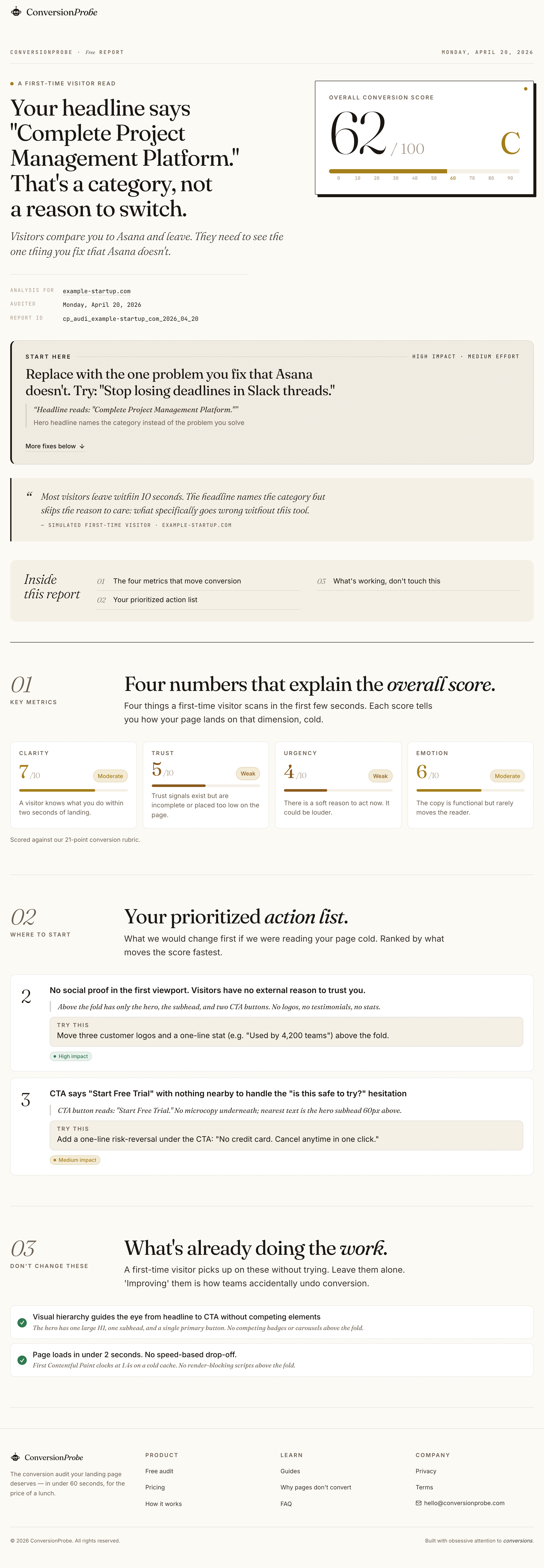 Sample conversion audit report preview